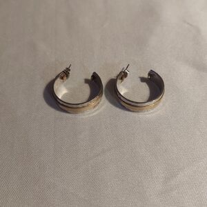 Gold And Silver Color Hoop Pierced Earrings 1"